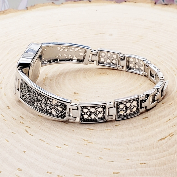 Stainless Steel Quartz Roman Numeral Rectangle Face Watch 6.5" - Picture 5 of 8